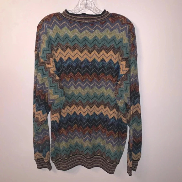 Vintage Cotton Linen Chevron Print Multicolour Crewneck L - Picture 2 of 12